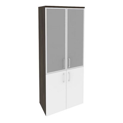 Onix O.ST-1.2R (Дуб Мали/Белый Бриллиант) Шкаф высокий широкий (2 низких фасада ЛДСП + 2 средних фасада стекло в раме)