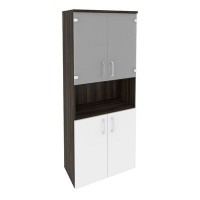 Onix O.ST-1.4 (Дуб Мали/Белый Бриллиант) Шкаф высокий широкий (2 низких фасада ЛДСП + 2 низких фасада стекло)