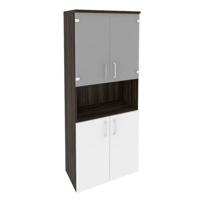 Onix O.ST-1.4 (Дуб Мали/Белый Бриллиант) Шкаф высокий широкий (2 низких фасада ЛДСП + 2 низких фасада стекло)