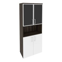 Onix O.ST-1.4R black (Дуб Мали/Белый Бриллиант) Шкаф высокий широкий (2 низких фасада ЛДСП + 2 низких фасада стекло лакобель в раме)