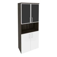 O.ST-1.4R black (Дуб Мали/Белый Бриллиант) Шкаф высокий широкий (2 низких фасада ЛДСП + 2 низких фасада стекло лакобель в раме)