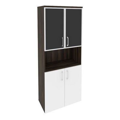 Onix O.ST-1.4R black (Дуб Мали/Белый Бриллиант) Шкаф высокий широкий (2 низких фасада ЛДСП + 2 низких фасада стекло лакобель в раме)