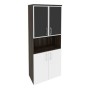 Onix O.ST-1.4R black (Дуб Мали/Белый Бриллиант) Шкаф высокий широкий (2 низких фасада ЛДСП + 2 низких фасада стекло лакобель в раме)