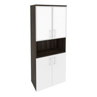 Onix O.ST-1.4R white (Дуб Мали/Белый Бриллиант) Шкаф высокий широкий (2 низких фасада ЛДСП + 2 низких фасада стекло лакобель в раме)