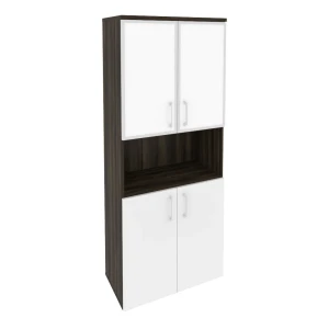 O.ST-1.4R white (Дуб Мали/Белый Бриллиант) Шкаф высокий широкий (2 низких фасада ЛДСП + 2 низких фасада стекло лакобель в раме)