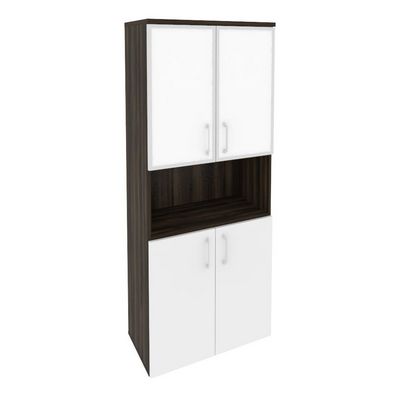 Onix O.ST-1.4R white (Дуб Мали/Белый Бриллиант) Шкаф высокий широкий (2 низких фасада ЛДСП + 2 низких фасада стекло лакобель в раме)