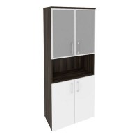 Onix O.ST-1.4R (Дуб Мали/Белый Бриллиант) Шкаф высокий широкий (2 низких фасада ЛДСП + 2 низких фасада стекло в раме)