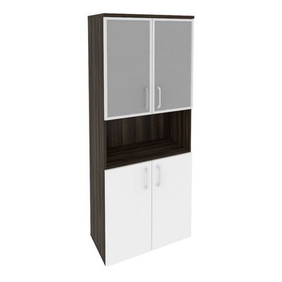 Onix O.ST-1.4R (Дуб Мали/Белый Бриллиант) Шкаф высокий широкий (2 низких фасада ЛДСП + 2 низких фасада стекло в раме)