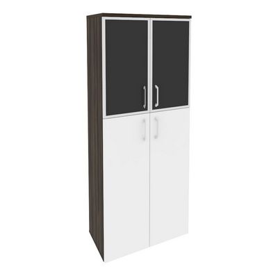 Onix O.ST-1.7R black (Дуб Мали/Белый Бриллиант) Шкаф высокий широкий (2 средних фасада ЛДСП + 2 низких фасада стекло лакобель в раме)