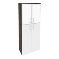 Onix O.ST-1.7R white (Дуб Мали/Белый Бриллиант) Шкаф высокий широкий (2 средних фасада ЛДСП + 2 низких фасада стекло лакобель в раме)