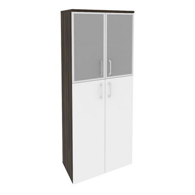 Onix O.ST-1.7R (Дуб Мали/Белый Бриллиант) Шкаф высокий широкий (2 средних фасада ЛДСП + 2 низких фасада стекло в раме)