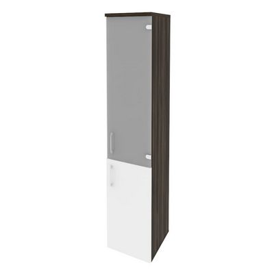 Onix O.SU-1.2(R) (Дуб Мали/Белый Бриллиант) Шкаф высокий узкий правый (1 низкий фасад ЛДСП + 1 средний фасад стекло)