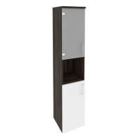 Onix O.SU-1.4(L) (Дуб Мали/Белый Бриллиант) Шкаф высокий узкий левый (1 низкий фасад ЛДСП + 1 низкий фасад стекло)