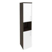 Onix O.SU-1.4R(L) white (Дуб Мали/Белый Бриллиант) Шкаф высокий узкий левый (1 низкий фасад ЛДСП + 1 низкий фасад стекло лакобель в раме)