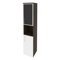 Onix O.SU-1.4R(R) black (Дуб Мали/Белый Бриллиант) Шкаф высокий узкий правый (1 низкий фасад ЛДСП + 1 низкий фасад стекло лакобель в раме)