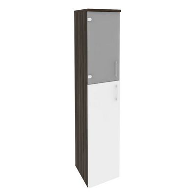 Onix O.SU-1.7(L) (Дуб Мали/Белый Бриллиант) Шкаф высокий узкий левый (1 средний фасад ЛДСП + 1 низкий фасад стекло)