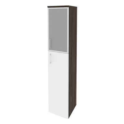 Onix O.SU-1.7R(R) (Дуб Мали/Белый Бриллиант) Шкаф высокий узкий правый (1 средний фасад ЛДСП + 1 низкий фасад стекло в раме)