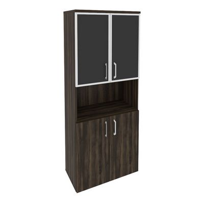 Onix O.ST-1.4R black (Дуб Мали) Шкаф высокий широкий (2 низких фасада ЛДСП + 2 низких фасада стекло лакобель в раме)