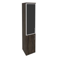 Onix O.SU-1.2R(L) black (Дуб Мали) Шкаф высокий узкий левый (1 низкий фасад ЛДСП + 1 средний фасад стекло лакобель в раме)
