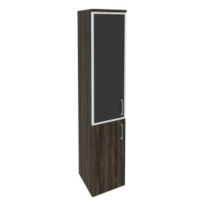 O.SU-1.2R(L) black (Дуб Мали) Шкаф высокий узкий левый (1 низкий фасад ЛДСП + 1 средний фасад стекло лакобель в раме)