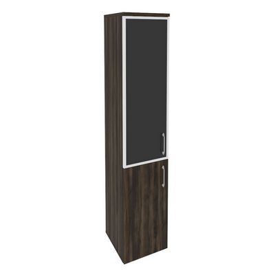 Onix O.SU-1.2R(L) black (Дуб Мали) Шкаф высокий узкий левый (1 низкий фасад ЛДСП + 1 средний фасад стекло лакобель в раме)