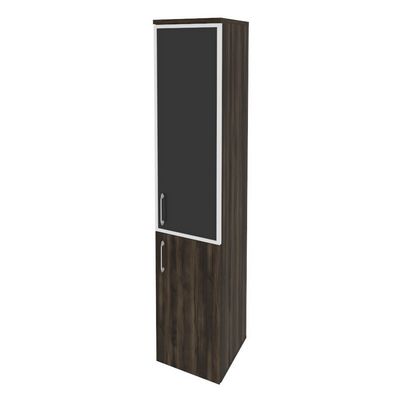 Onix O.SU-1.2R(R) black (Дуб Мали) Шкаф высокий узкий правый (1 низкий фасад ЛДСП + 1 средний фасад стекло лакобель в раме)