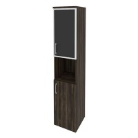 Onix O.SU-1.4R(R) black (Дуб Мали) Шкаф высокий узкий правый (1 низкий фасад ЛДСП + 1 низкий фасад стекло лакобель в раме)