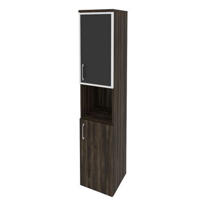 Onix O.SU-1.4R(R) black (Дуб Мали) Шкаф высокий узкий правый (1 низкий фасад ЛДСП + 1 низкий фасад стекло лакобель в раме)