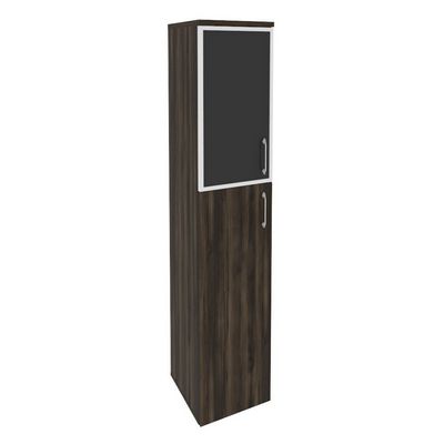 Onix O.SU-1.7R(L) black (Дуб Мали) Шкаф высокий узкий левый (1 средний фасад ЛДСП + 1 низкий фасад стекло лакобель в раме)