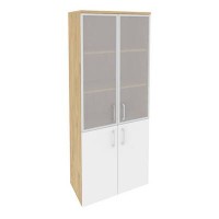 Onix O.ST-1.2R (Тиквуд Светлый/Белый Бриллиант) Шкаф высокий широкий (2 низких фасада ЛДСП + 2 средних фасада стекло в раме)