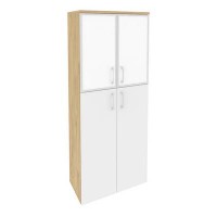 Onix O.ST-1.7R white (Тиквуд Светлый/Белый Бриллиант) Шкаф высокий широкий (2 средних фасада ЛДСП + 2 низких фасада стекло лакобель в раме)