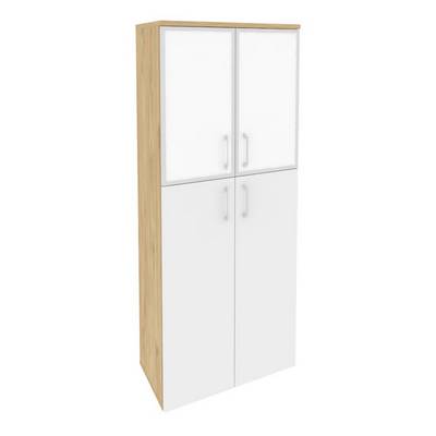 Onix O.ST-1.7R white (Тиквуд Светлый/Белый Бриллиант) Шкаф высокий широкий (2 средних фасада ЛДСП + 2 низких фасада стекло лакобель в раме)