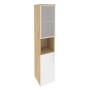 Onix O.SU-1.4R(L) (Тиквуд Светлый/Белый Бриллиант) Шкаф высокий узкий левый (1 низкий фасад ЛДСП + 1 низкий фасад стекло в раме)
