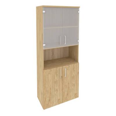 Onix O.ST-1.4 (Тиквуд Светлый) Шкаф высокий широкий (2 низких фасада ЛДСП + 2 низких фасада стекло)