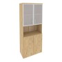 Onix O.ST-1.4R (Тиквуд Светлый) Шкаф высокий широкий (2 низких фасада ЛДСП + 2 низких фасада стекло в раме)