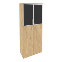 Onix O.ST-1.7R black (Тиквуд Светлый) Шкаф высокий широкий (2 средних фасада ЛДСП + 2 низких фасада стекло лакобель в раме)