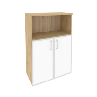 O.ST-2.2R white (Тиквуд Светлый) Шкаф средний широкий (2 низких фасада стекло лакобель в раме)