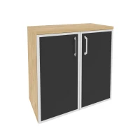 O.ST-3.2R black (Тиквуд Светлый) Шкаф низкий широкий (2 низких фасада стекло лакобель в раме)