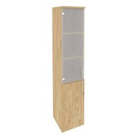 Onix O.SU-1.2(L) (Тиквуд Светлый) Шкаф высокий узкий левый (1 низкий фасад ЛДСП + 1 средний фасад стекло)