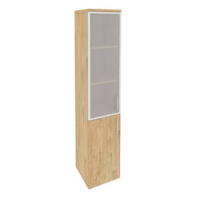 Onix O.SU-1.2R(L) (Тиквуд Светлый) Шкаф высокий узкий левый (1 низкий фасад ЛДСП + 1 средний фасад стекло в раме)