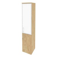 Onix O.SU-1.2R(R) white (Тиквуд Светлый) Шкаф высокий узкий правый (1 низкий фасад ЛДСП + 1 средний фасад стекло лакобель в раме)