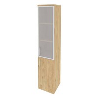 Onix O.SU-1.2R(R) (Тиквуд Светлый) Шкаф высокий узкий правый (1 низкий фасад ЛДСП + 1 средний фасад стекло в раме)