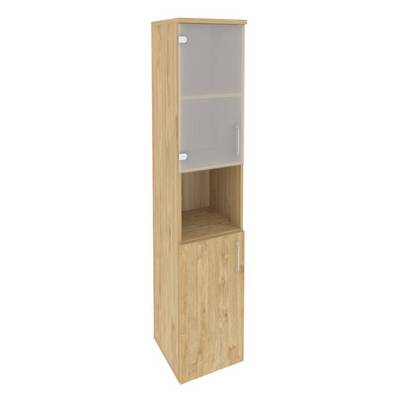 Onix O.SU-1.4(L) (Тиквуд Светлый) Шкаф высокий узкий левый (1 низкий фасад ЛДСП + 1 низкий фасад стекло)