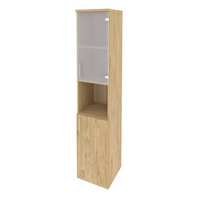 Onix O.SU-1.4(R) (Тиквуд Светлый) Шкаф высокий узкий правый (1 низкий фасад ЛДСП + 1 низкий фасад стекло)