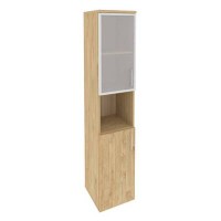 Onix O.SU-1.4R(L) (Тиквуд Светлый) Шкаф высокий узкий левый (1 низкий фасад ЛДСП + 1 низкий фасад стекло в раме)