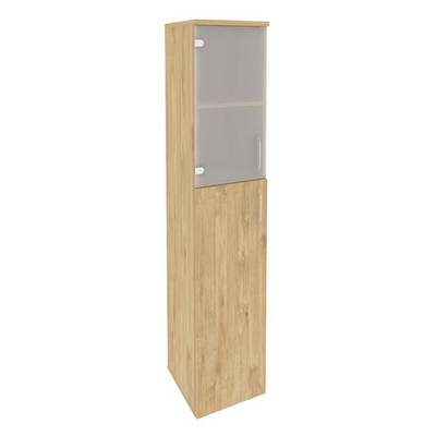 Onix O.SU-1.7(L) (Тиквуд Светлый) Шкаф высокий узкий левый (1 средний фасад ЛДСП + 1 низкий фасад стекло)