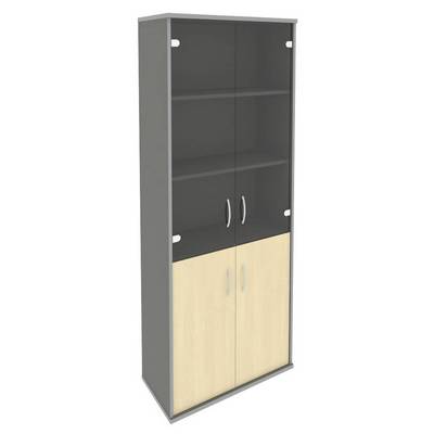 Riva А.СТ-1.2 (Клен/Металлик) Шкаф высокий широкий (2 низкие двери ЛДСП, 2 средние двери стекло)