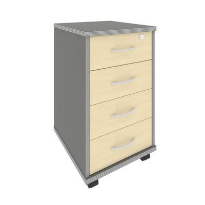 Riva А.ТМ-4F (Клен/Металлик) Тумба подкатная (4 ящика фолдинг, с замком)