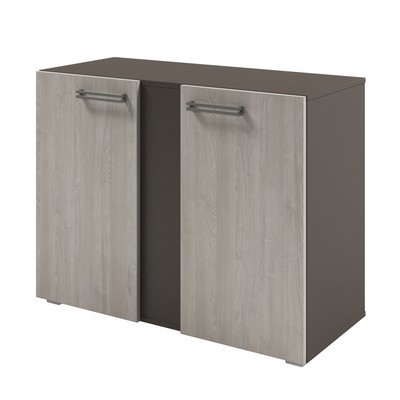 Solution D-75 (Акация Морава/Трюфель) Стеллаж с планкой низкий с дверьми