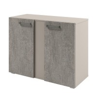 Solution D-75 (Бетон Чефалу/Кашемир) Стеллаж с планкой низкий с дверьми